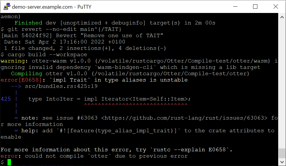PuTTY SSH session window on Windows desktop
